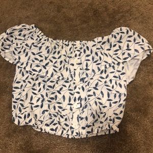 Blue and white patterned crop top